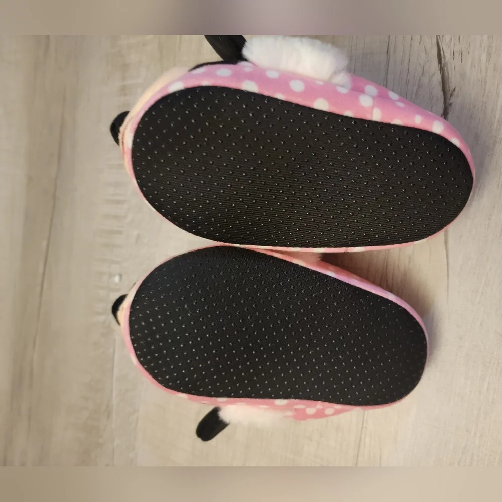 Disney Pink Minnie Mouse Plush Slippers with Polka-Dot Bows